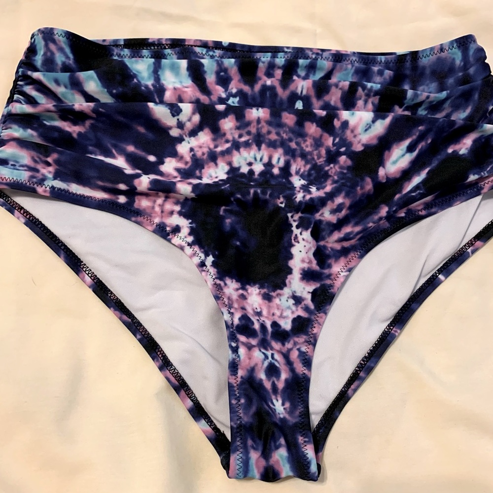 Tie Dyed Bikini Bottoms Purple Black Blue Sz XL